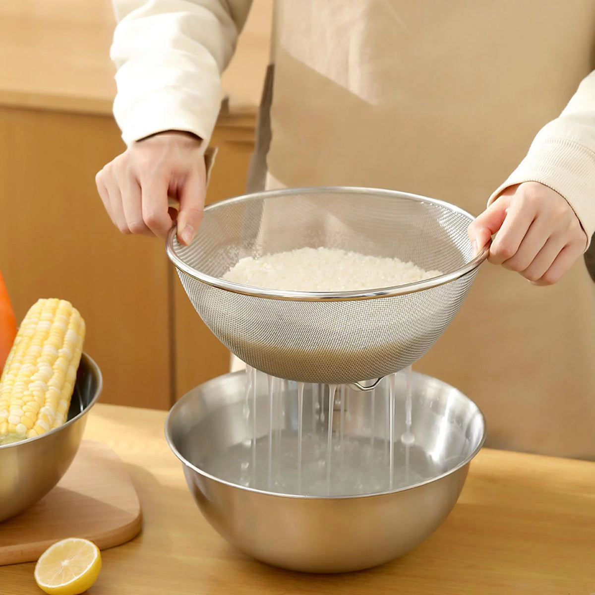 304 Stainless Steel Colander with Bowl Set of 2 F922