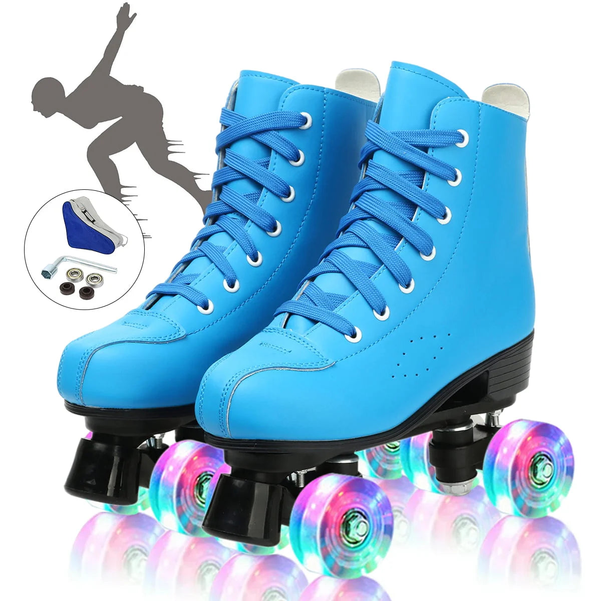 Flashing Wheels Leather Double-Row Roller Skates L6637