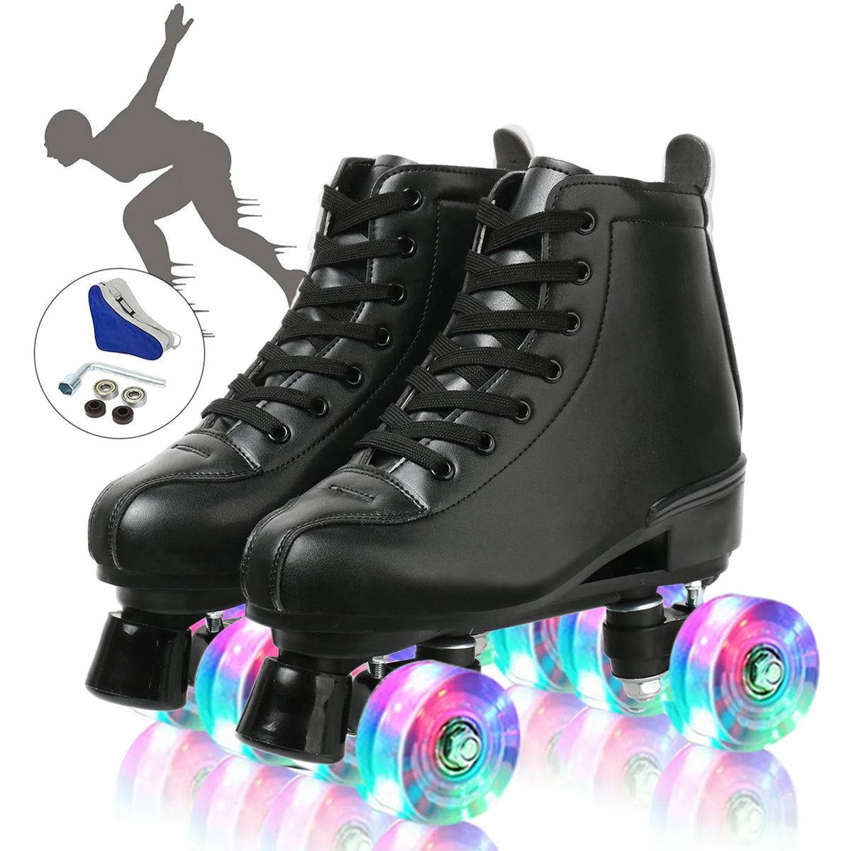 Flashing Wheels Leather Double-Row Roller Skates L6637