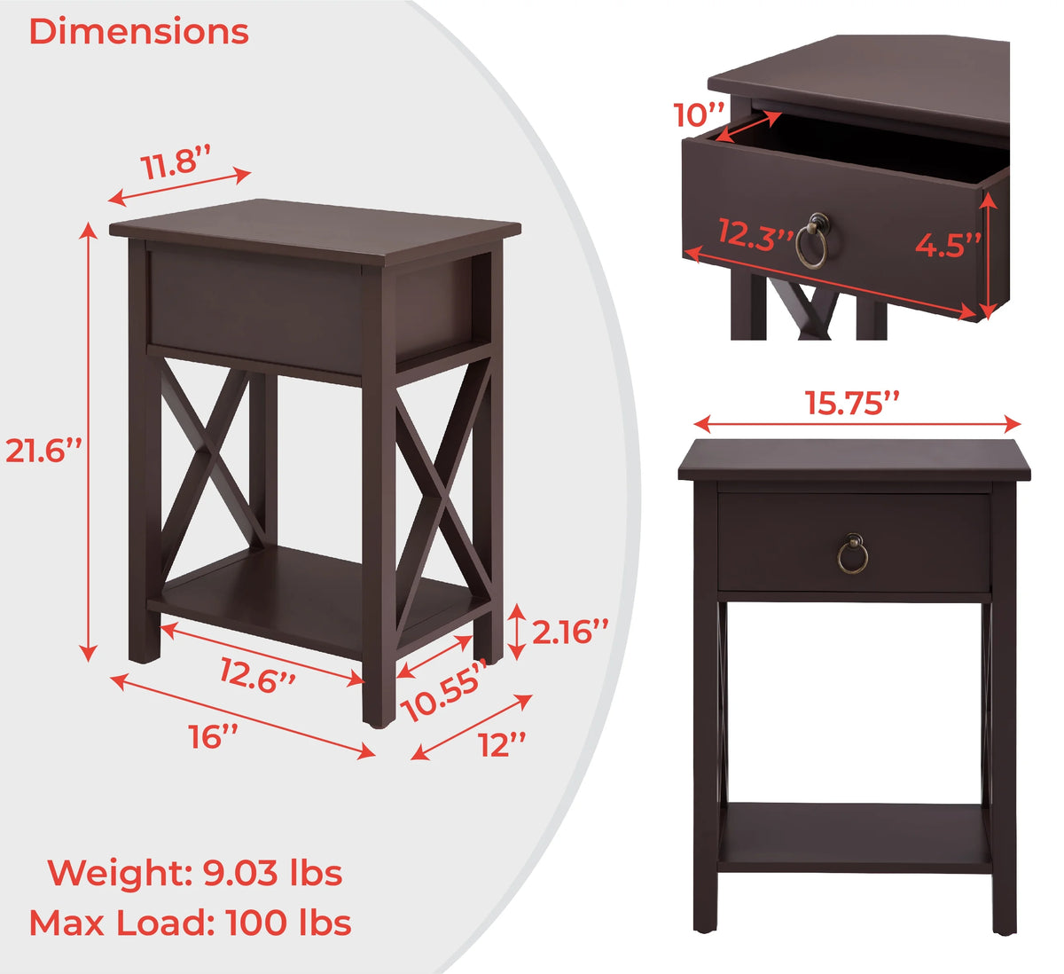 Wooden Nightstand with Drawer V58630