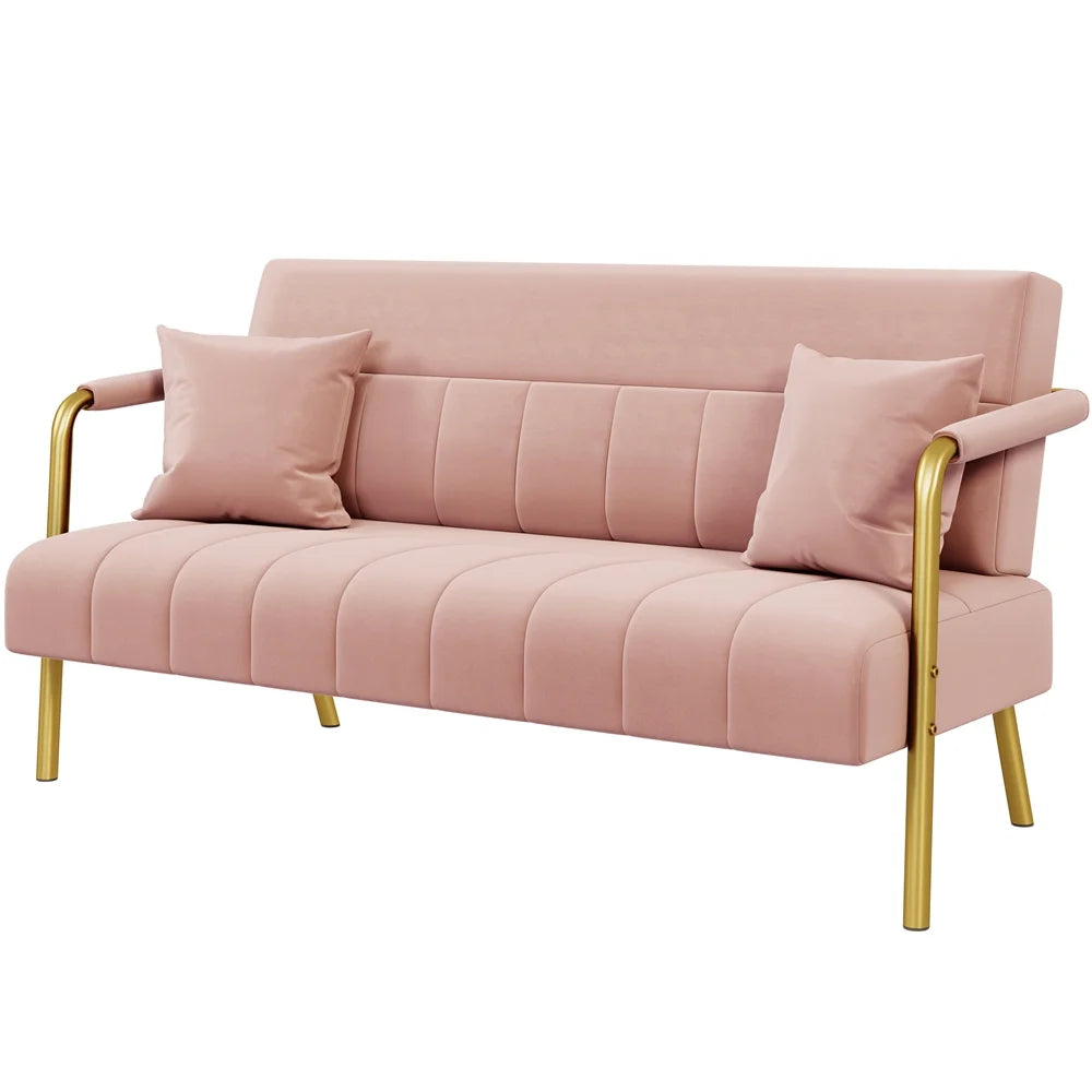 Light Gray Upholstered Sofa Couch with 2 Pillows M23063