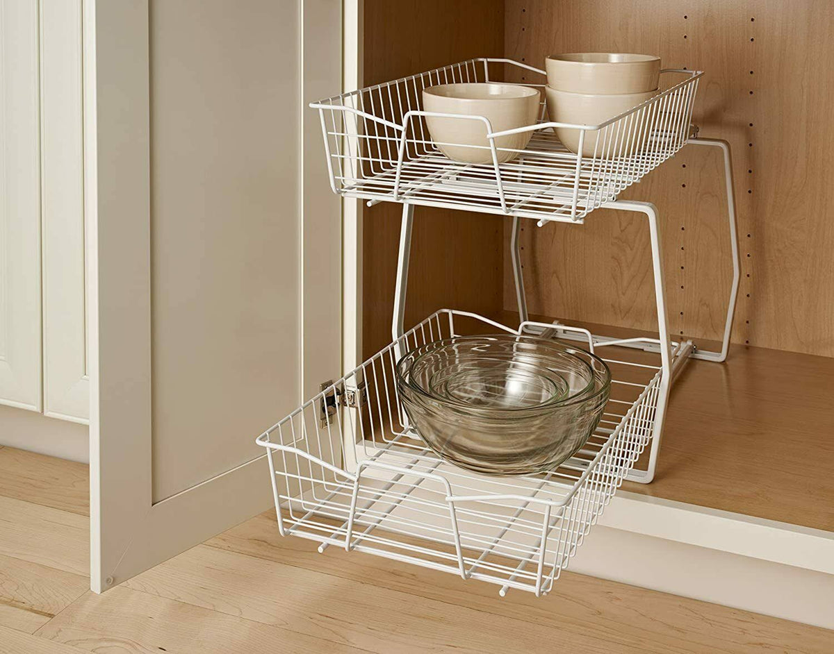White 2 Tier Kitchen Cabinet Organizer T702
