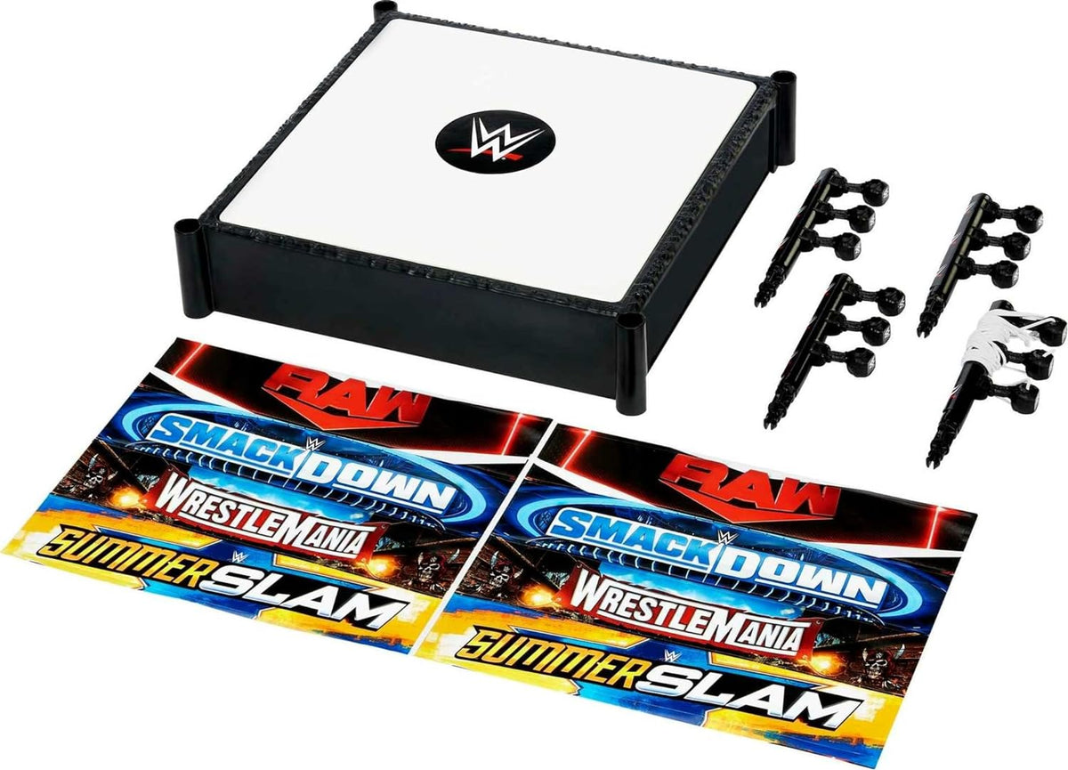 WWE Superstar Ring Playset with Spring-Loaded Mat, Pro-Tension Ropes & 4 Event Stickers, 14-inch C789