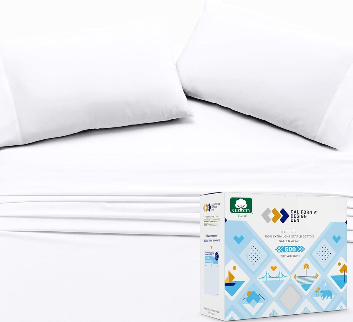 Sky Blue 100% Cotton Queen 4-Pc Sheet Set H296345
