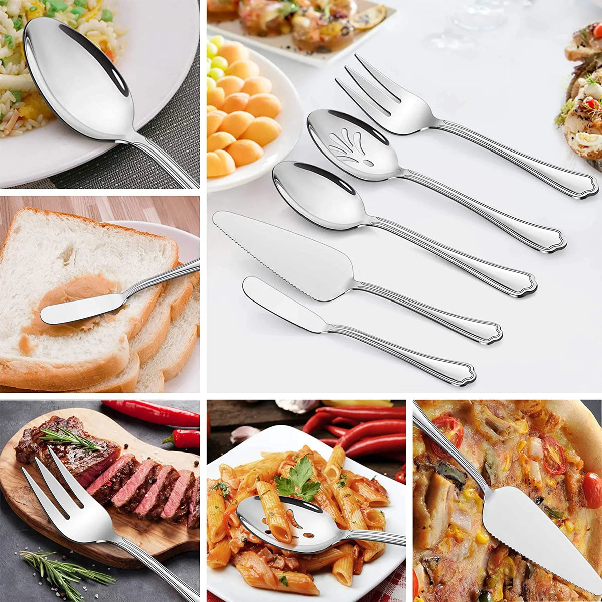 53-Piece Stainless Steel Silverware Set with Steak Knives Q52573
