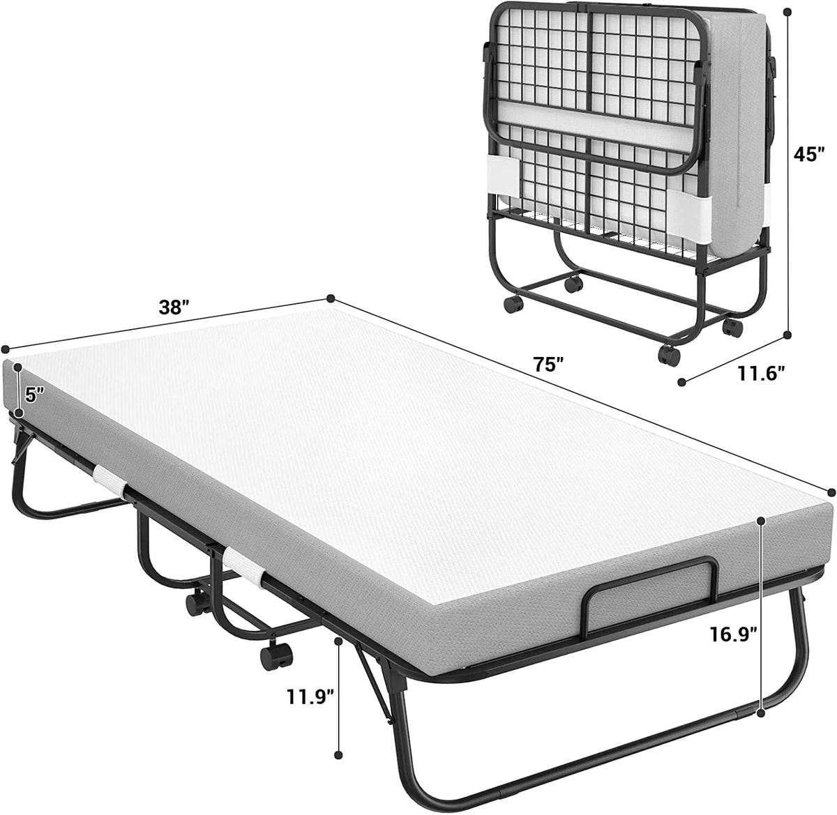 Folding Bed with Memory Foam Mattress J859411