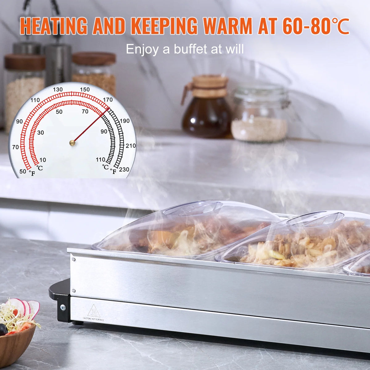 Electric Food Buffet Server with 3 Stainless Steel Warming Pan V25086