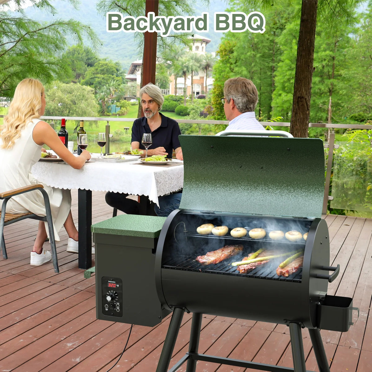 Wood Pellet Grill Smoker with Auto Temperature Control S824358
