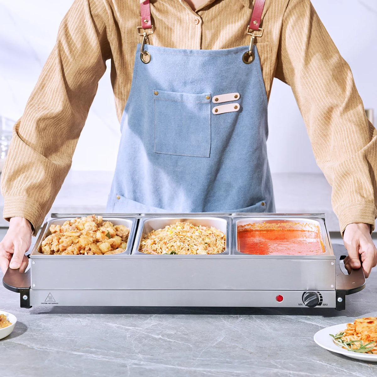 Electric Food Buffet Server with 3 Stainless Steel Warming Pan V25086
