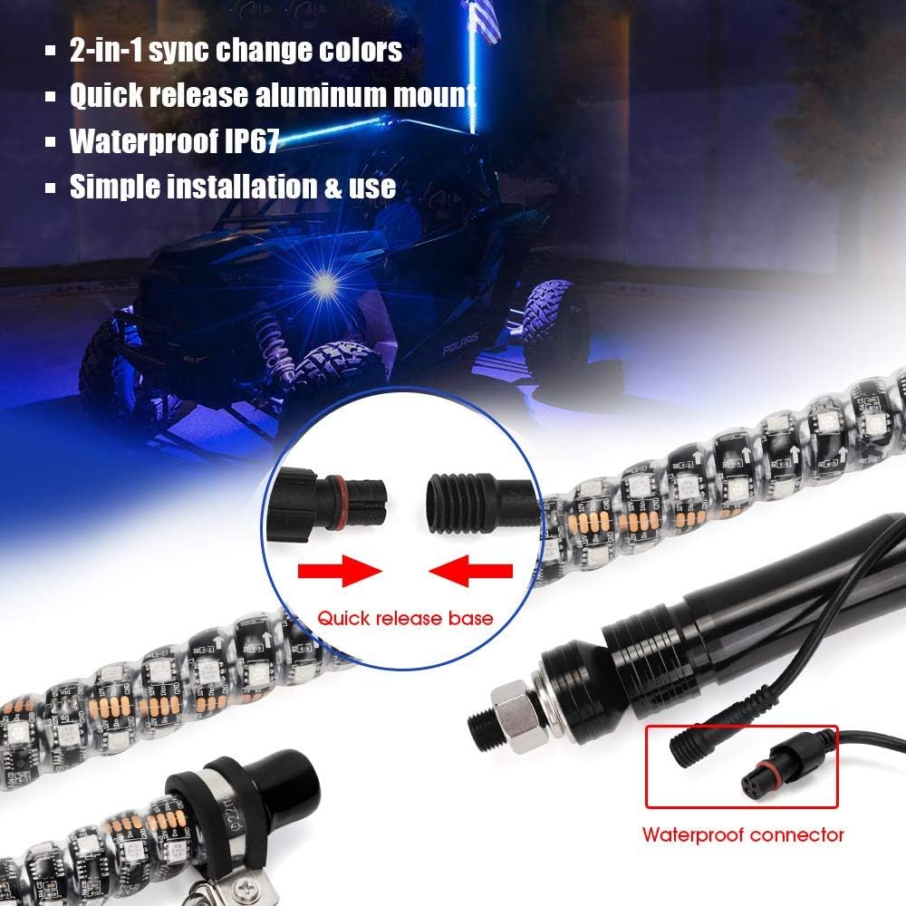 360° Spiral LED Whip Light with RF Wireless Remote E510