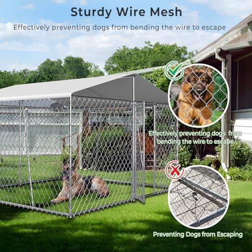 10×10×7FT Outdoor Dog Kennel with Roof, Heavy Duty Chain Link S4530