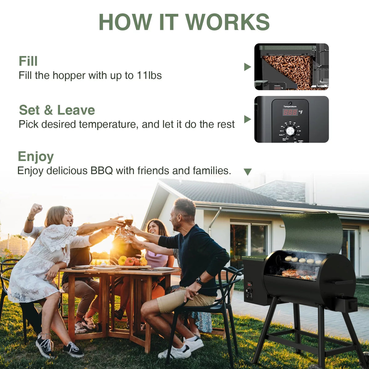Wood Pellet Grill Smoker with Auto Temperature Control S824358