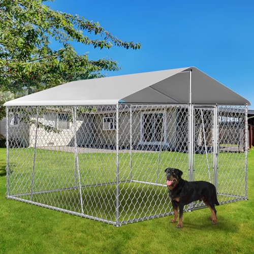 10×10×7FT Outdoor Dog Kennel with Roof, Heavy Duty Chain Link S4530