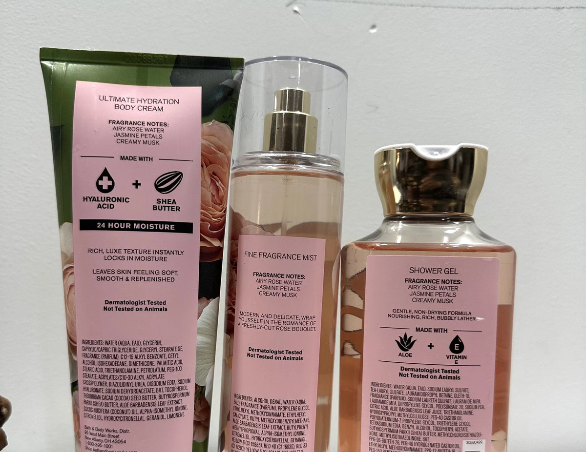 3 Piece Rose Body Cream, Fragrance Mist and Shower Gel Gift Set Y948715