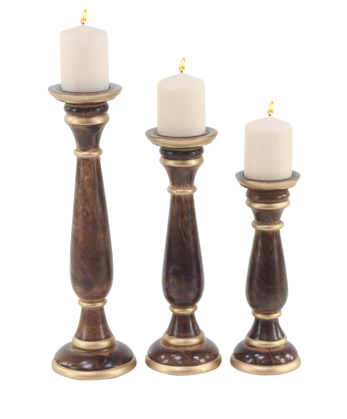 Brown Wood Baluster Candle Holders - Set of 3 F125652