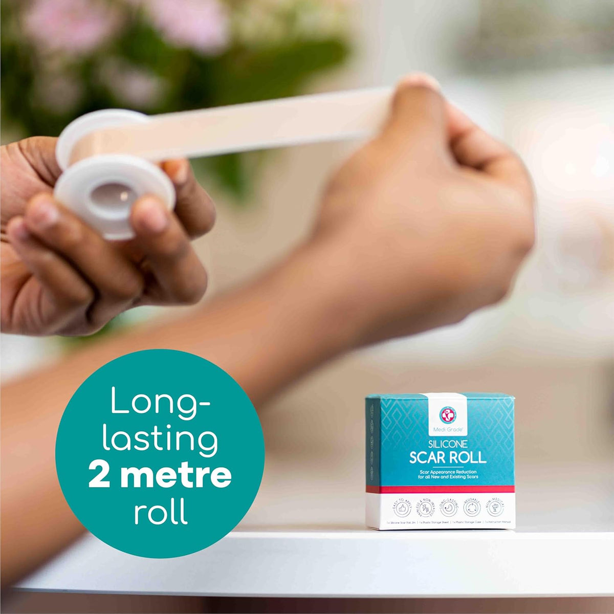 Silicone Scar Sheets, 80 Inches Long - Reusable Silicone Scar Tape - Includes Hygienic Storage Case D70791