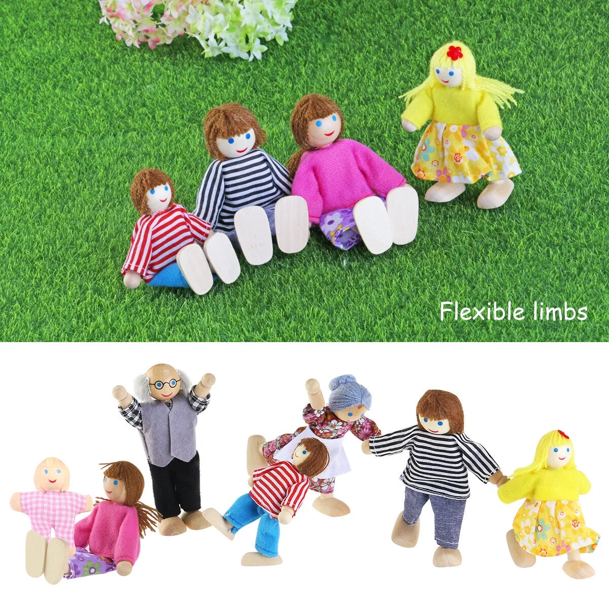 7 Pieces Wooden Dollhouse Family Figures W79122