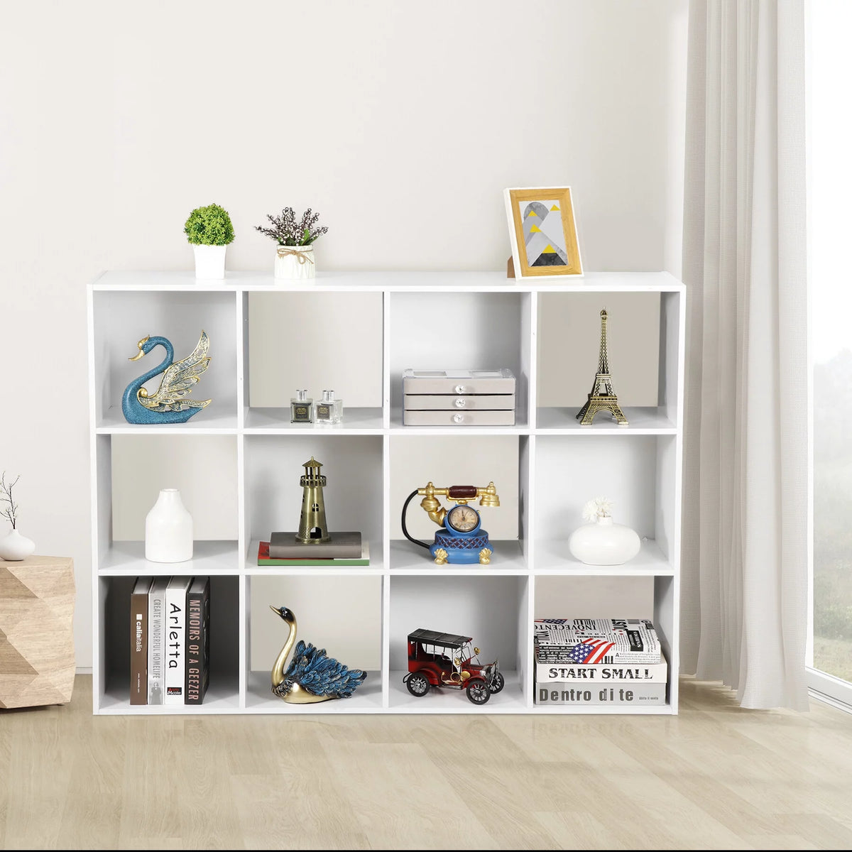 White 12 Cube Wood Storage Organizer N3578