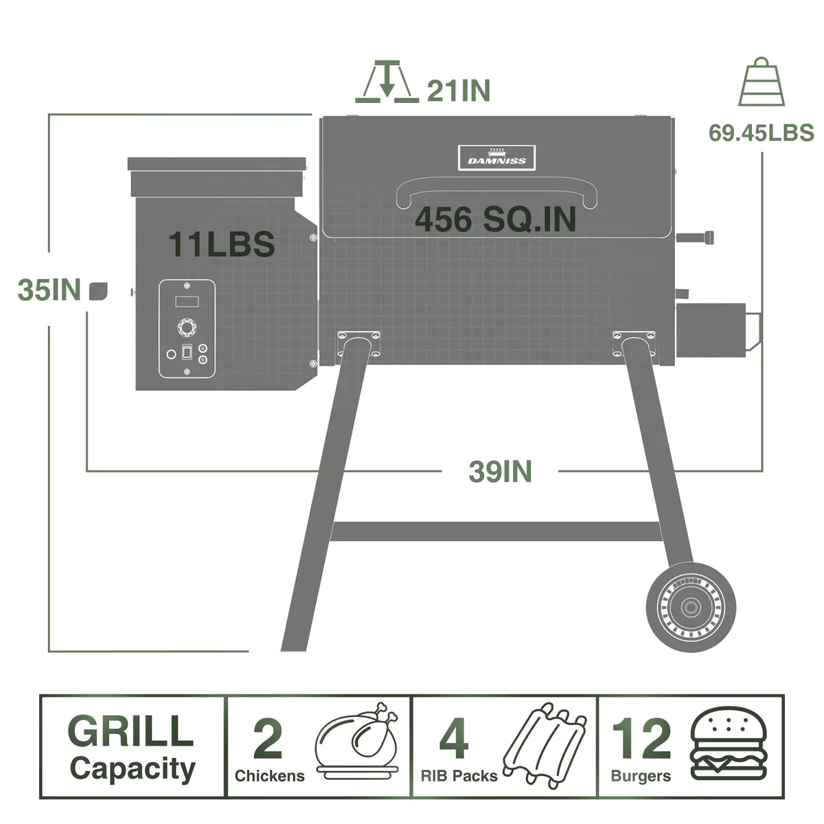 Wood Pellet Grill Smoker with Auto Temperature Control S824358
