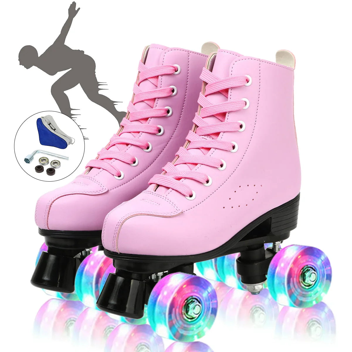 Flashing Wheels Leather Double-Row Roller Skates L6637