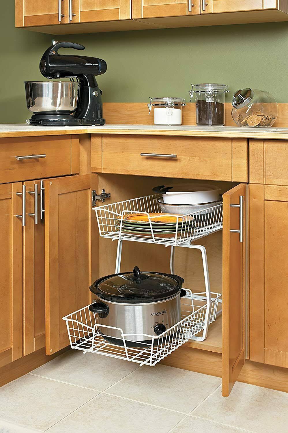 White 2 Tier Kitchen Cabinet Organizer T702