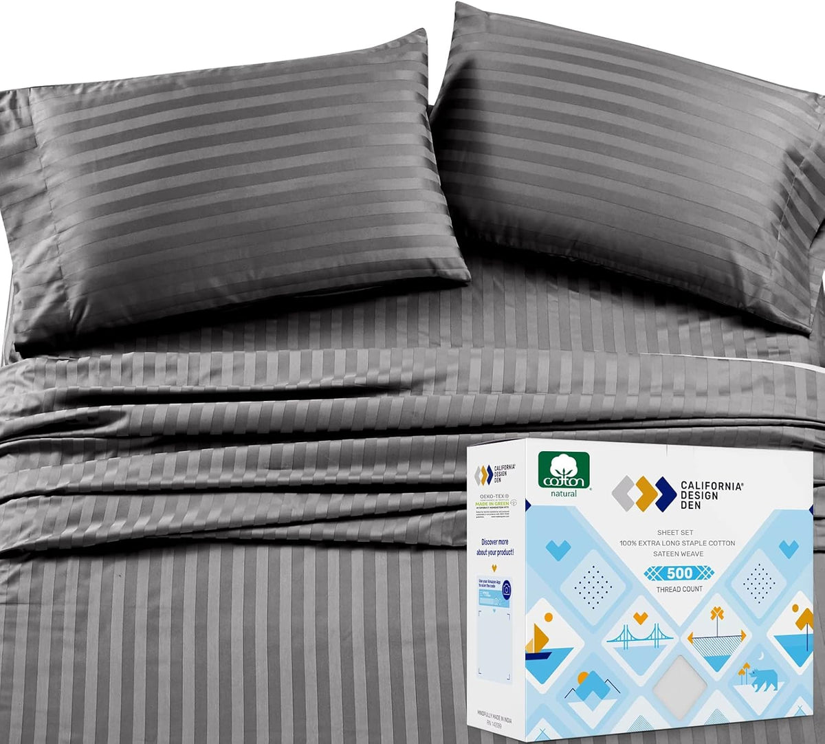 Sky Blue 100% Cotton Queen 4-Pc Sheet Set H296345
