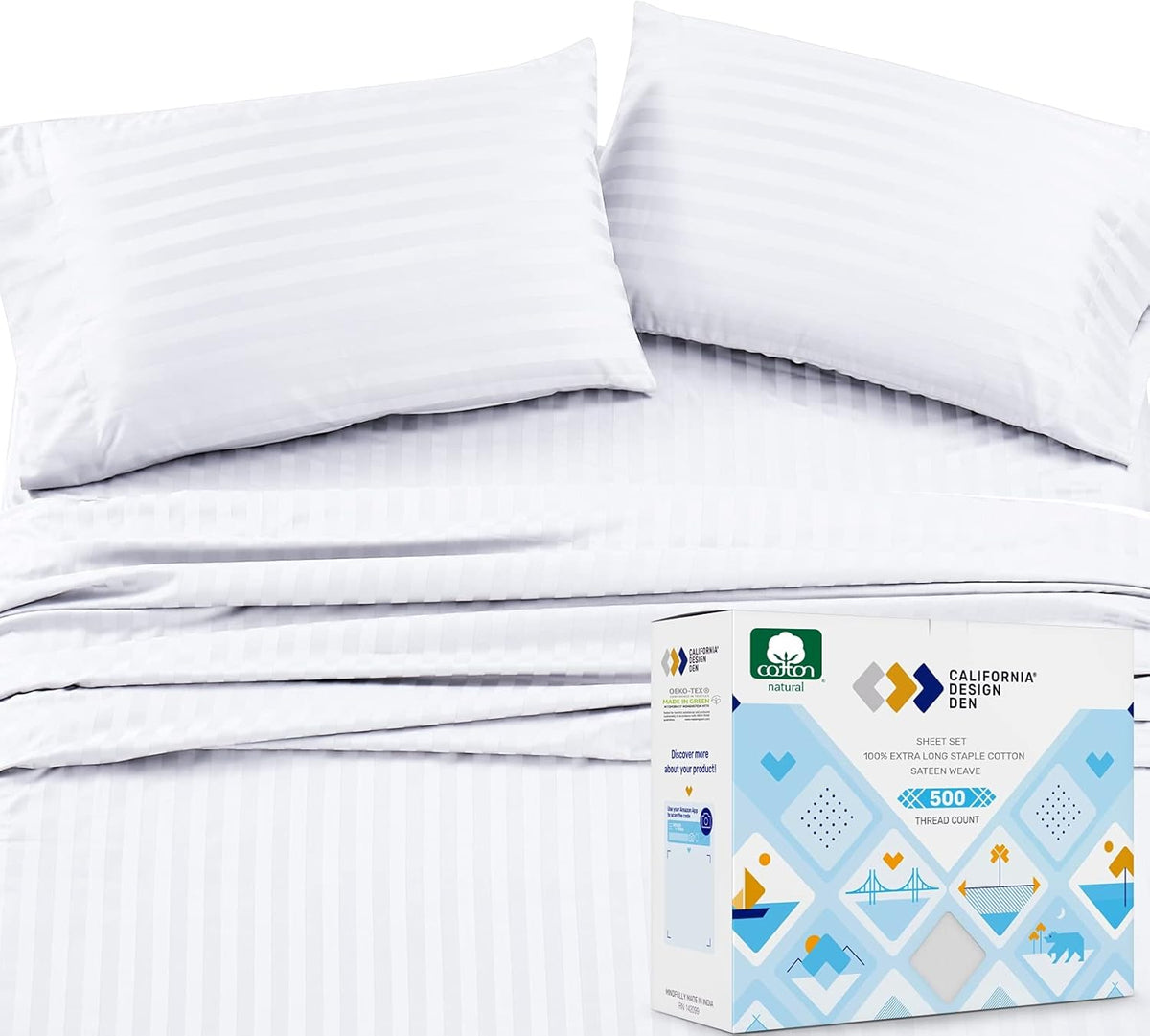 Sky Blue 100% Cotton Queen 4-Pc Sheet Set H296345