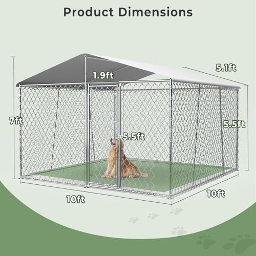 10×10×7FT Outdoor Dog Kennel with Roof, Heavy Duty Chain Link S4530