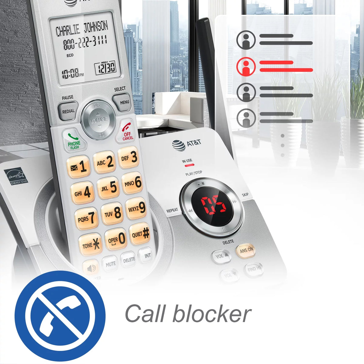 4-Handset Cordless Phone with Answering System and Call Block J566882