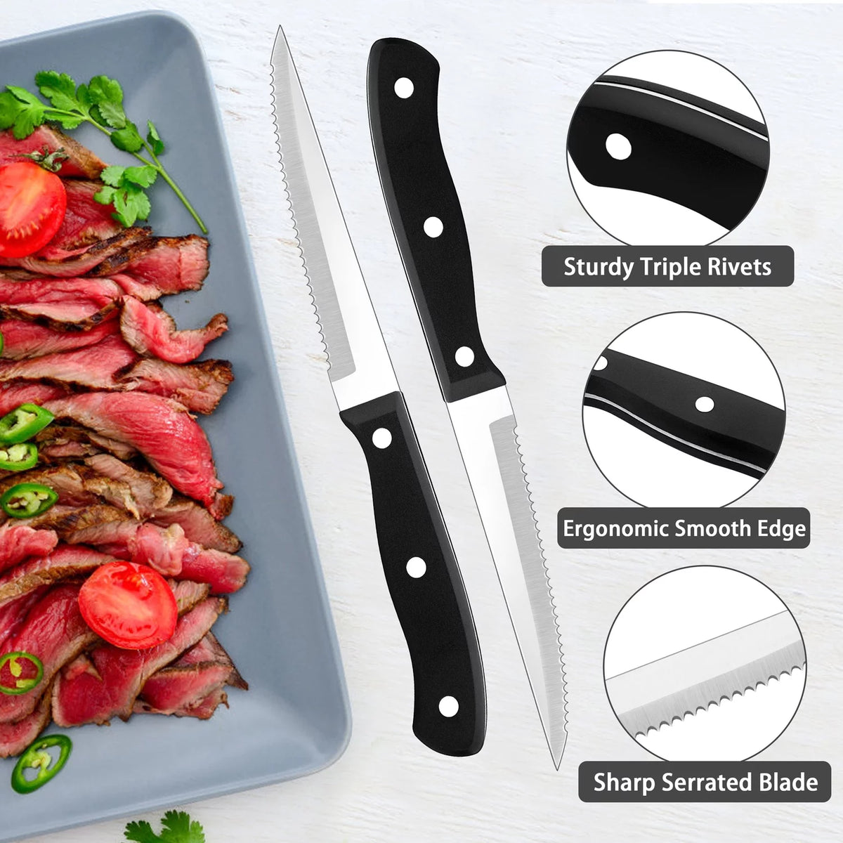 53-Piece Stainless Steel Silverware Set with Steak Knives Q52573