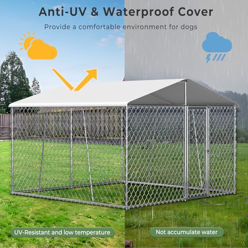 10×10×7FT Outdoor Dog Kennel with Roof, Heavy Duty Chain Link S4530