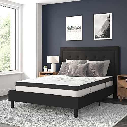 Queen Size Beige Fabric Upholstered Platform Bed with Pocket Spring Mattress F68104