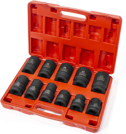 11-piece Impact Socket Set 1-inch Drive Metric & SAE Cr-Mo Steel 6-Point with Carrying Case S3582