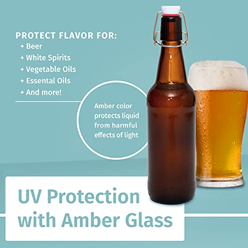 Swing Top Glass Bottles Set of 6, 16oz Clear with Caps D839