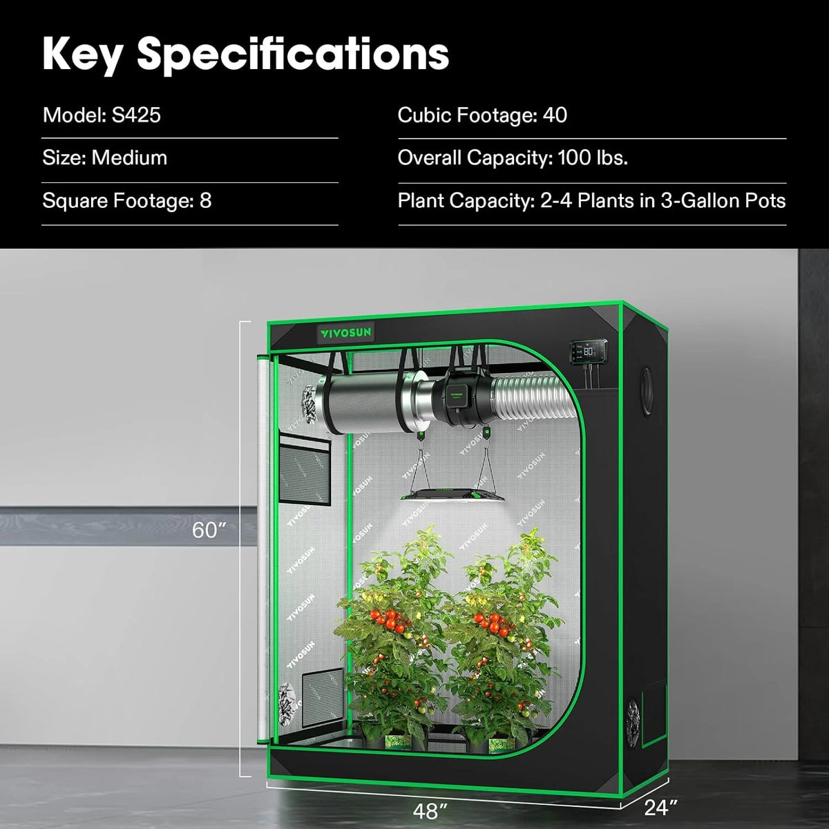 4x2 Grow Tent with Observation Window and Floor Tray F854784