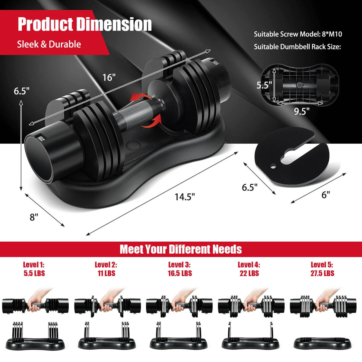 27.5lbs 5-in-1 Adjustable Dumbbell I248776