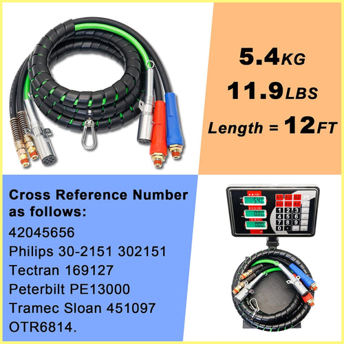 12ft 3 in 1 ABS Air Brake Lines Glad Hand Air Hose H101