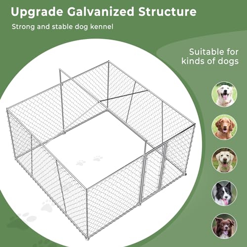 10×10×7FT Outdoor Dog Kennel with Roof, Heavy Duty Chain Link S4530