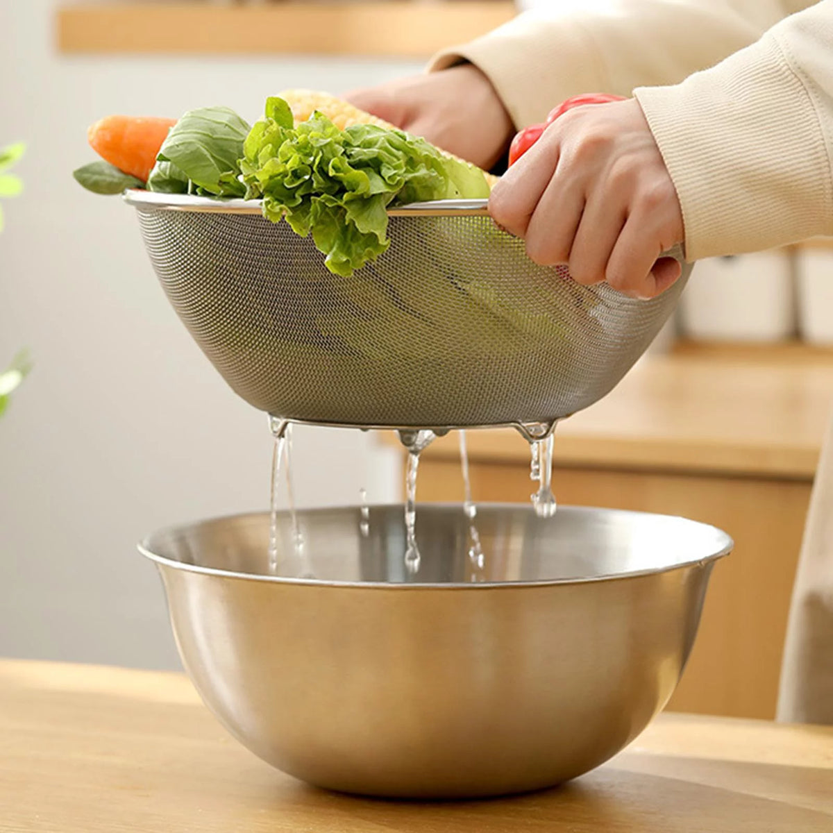 304 Stainless Steel Colander with Bowl Set of 2 F922