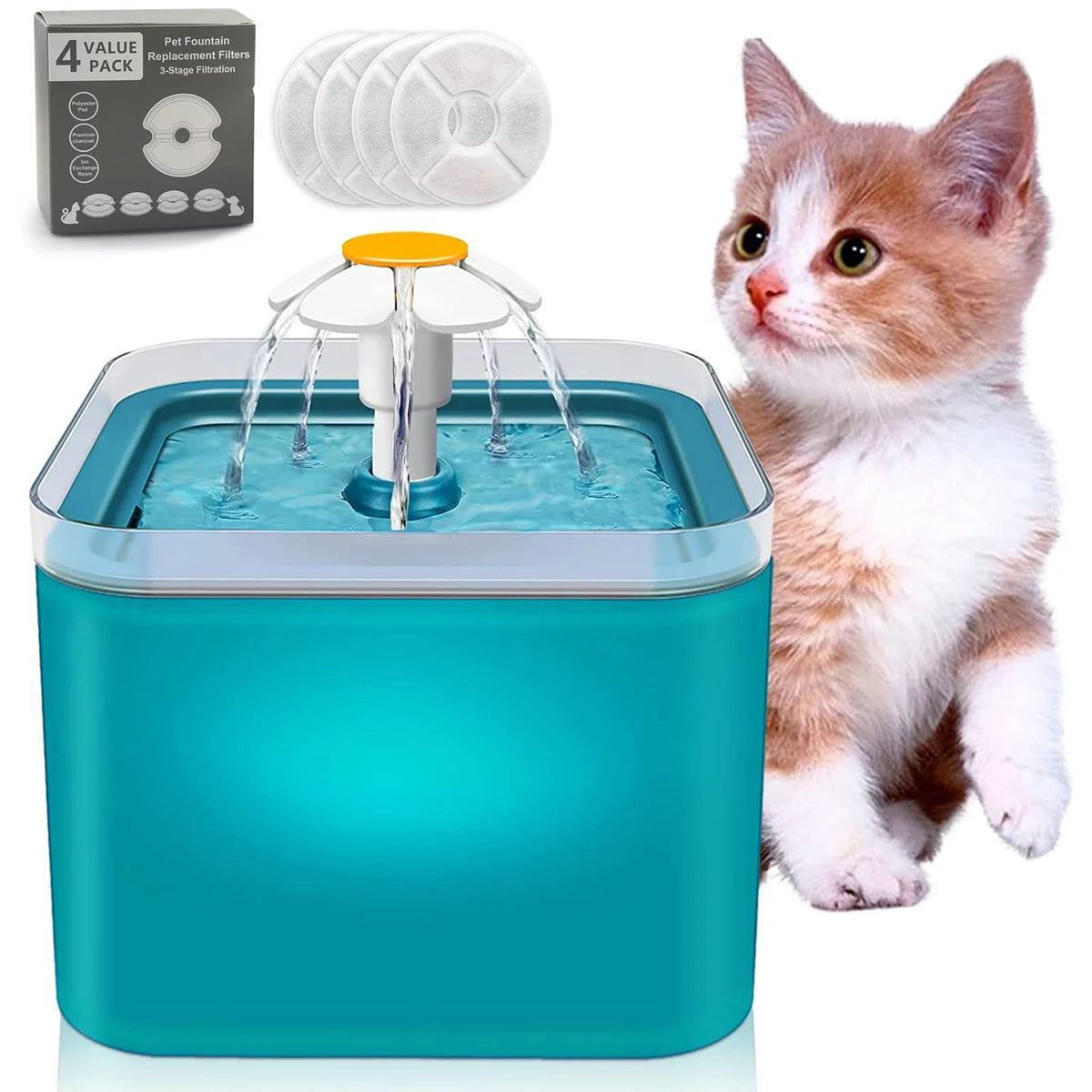 Green 2L Cat Water Fountain with Replacement Filters D948