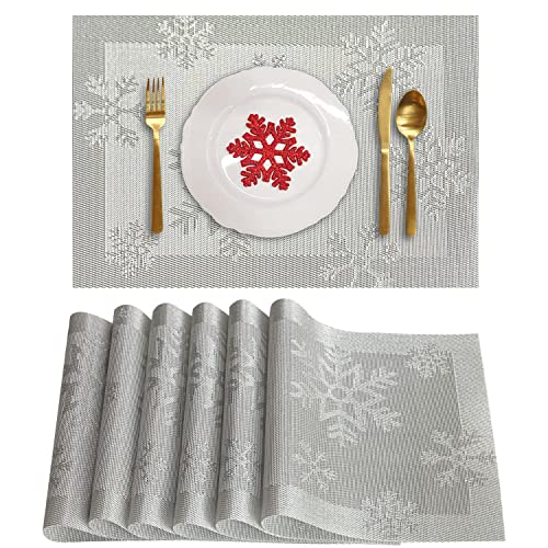 Christmas Placemats Set of 6 Woven Vinyl Non-Slip Washable N5799