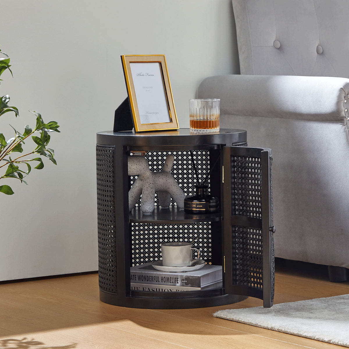 15 Diameter Round End Table with Double Storage Cabinet W6337