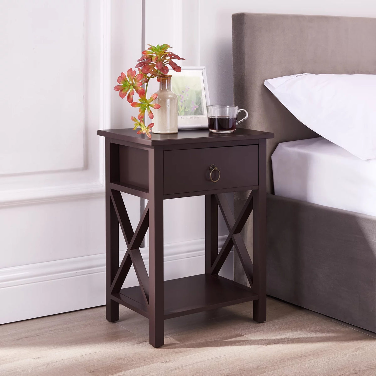 Wooden Nightstand with Drawer V58630