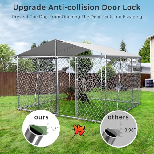 10×10×7FT Outdoor Dog Kennel with Roof, Heavy Duty Chain Link S4530