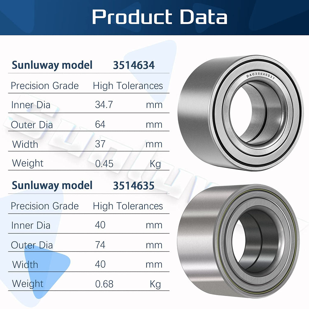 4 Pack Front and Rear Wheel Bearings H285409
