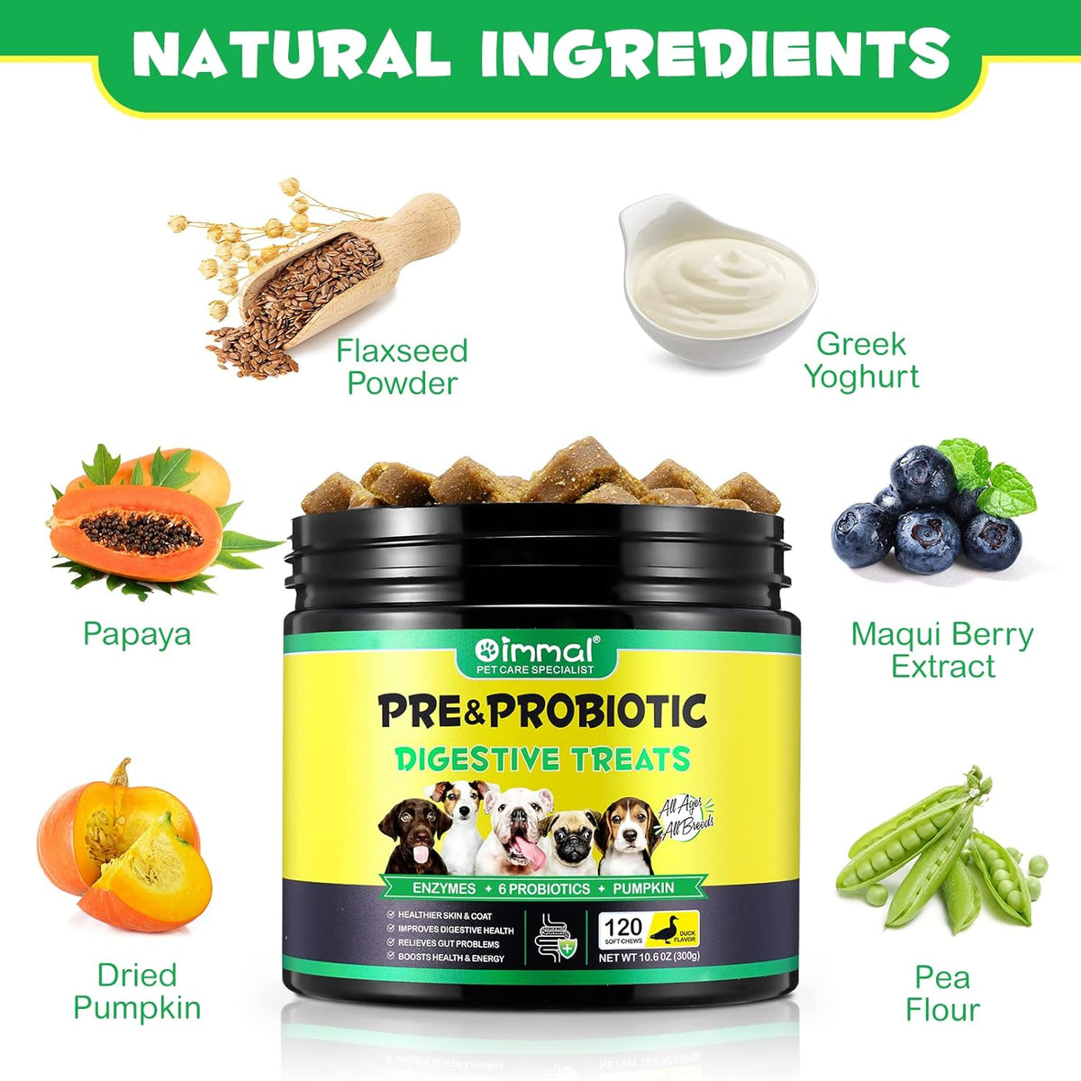 120 Soft Chews Duck Flavor Probiotics for Dogs F774366