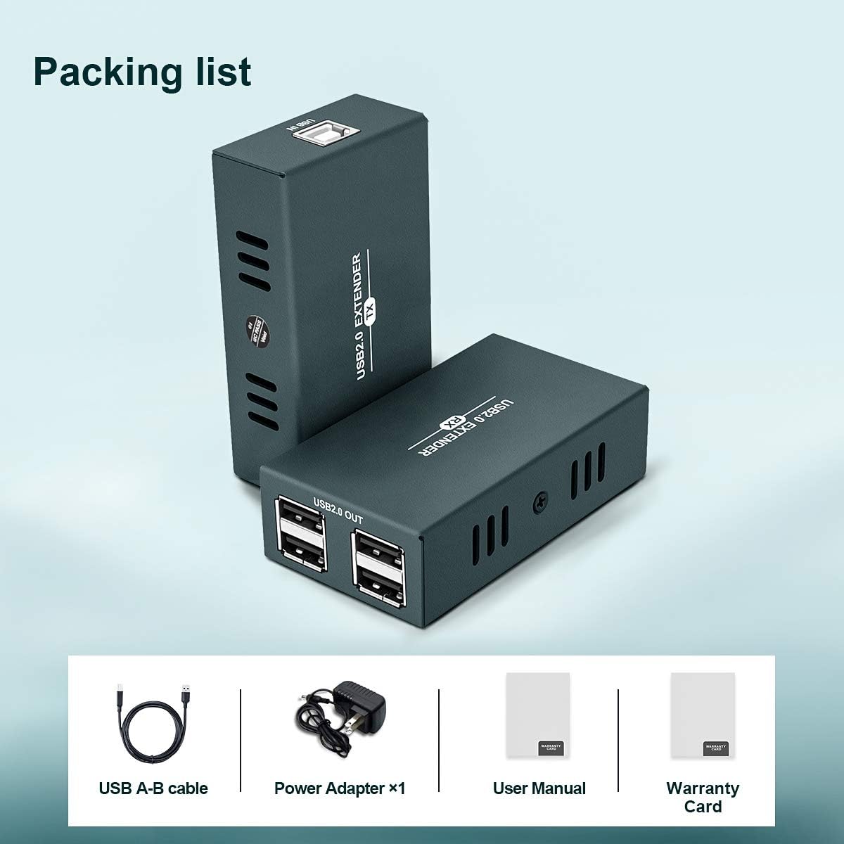 USB Extender Kit with 4 USB 2.0 Hub Over Ethernet Cat5e/6/7 Up to 165ft S489