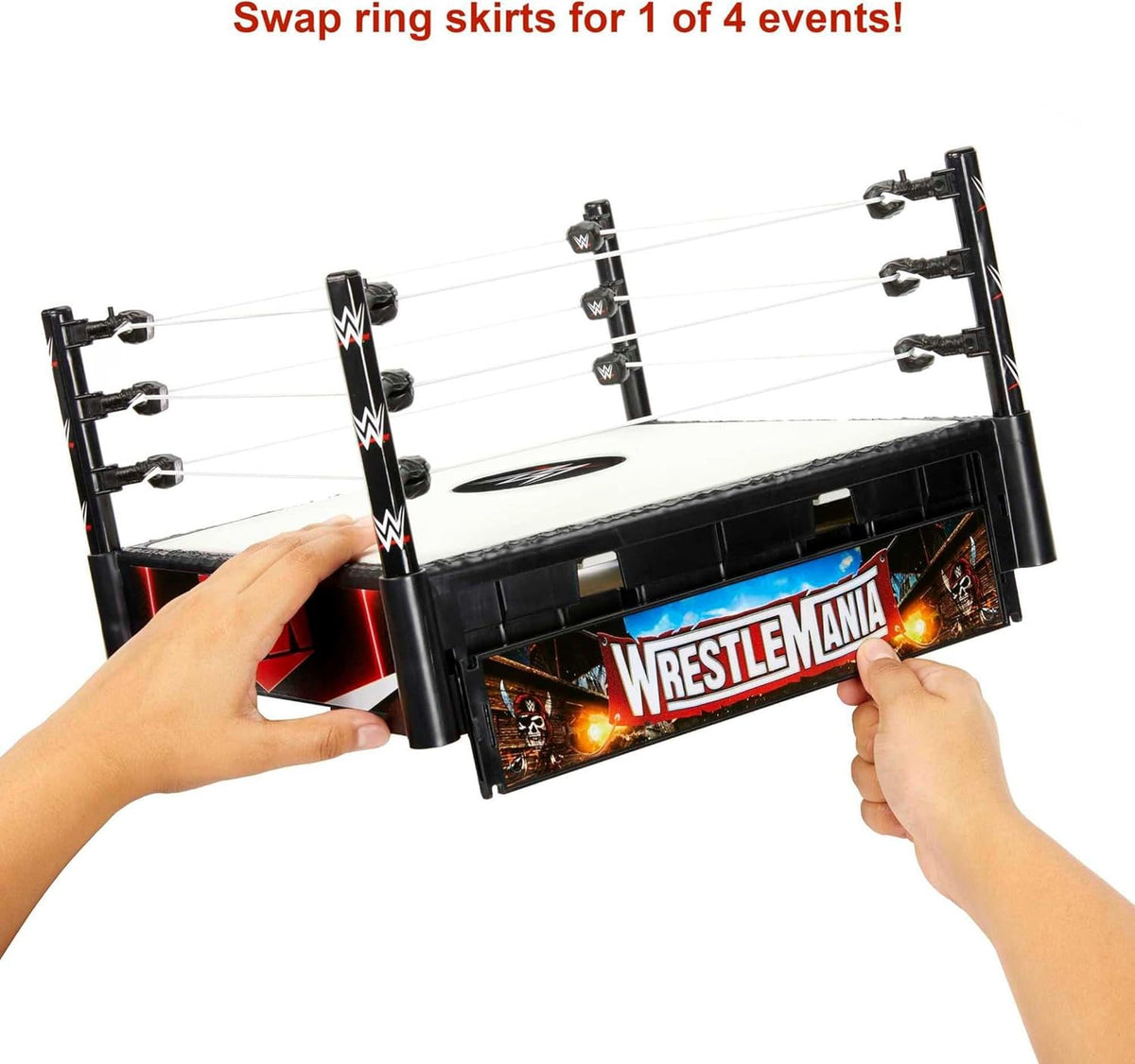 WWE Superstar Ring Playset with Spring-Loaded Mat, Pro-Tension Ropes & 4 Event Stickers, 14-inch C789