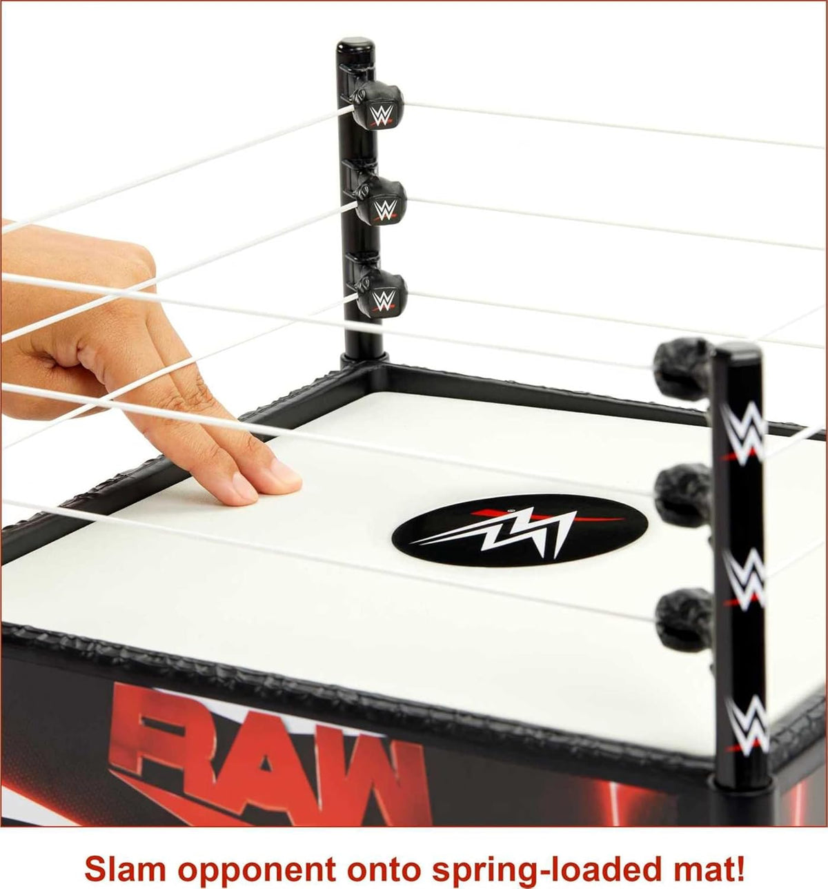 WWE Superstar Ring Playset with Spring-Loaded Mat, Pro-Tension Ropes & 4 Event Stickers, 14-inch C789