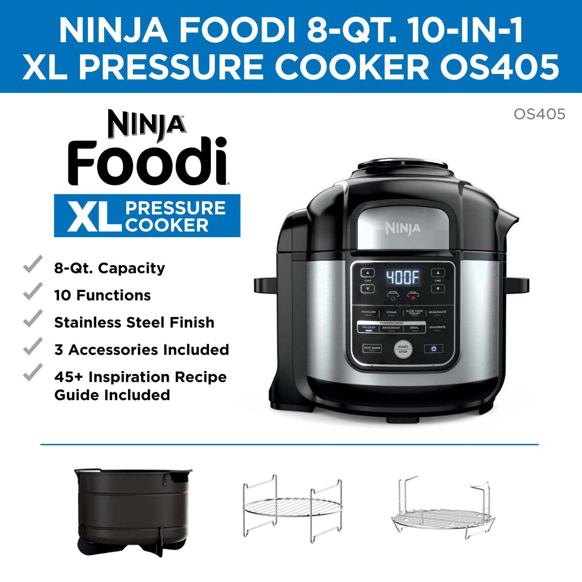 8 Quart Stainless Pressure Cooker Air Fryer Multicooker Z37372